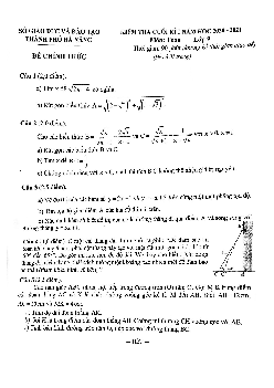 Đề thi cuối kì 1 Toán 9 năm học 2020 – 2021 sở GD&ĐT Đà Nẵng