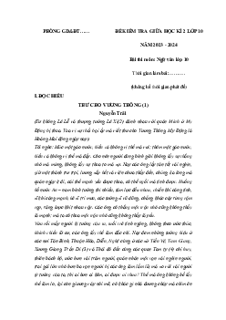 Giải đề thi giữa học kì 2 môn Ngữ văn lớp 10 năm 2023 - 2024 (Sách mới) | Cánh Diều đề 3