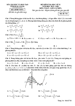 Đề thi học kỳ 2 Toán 12 THPT năm học 2019 – 2020 sở GD&ĐT Hậu Giang