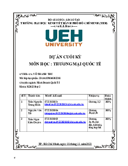 Dự án cuối kì-Thương mại quốc tế | Trường Cao đẳng Kinh tế Kế hoạch Đà Nẵng