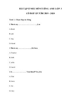 Phiếu bài tập ở nhà tiếng Anh lớp 3 - Ngày 24/04