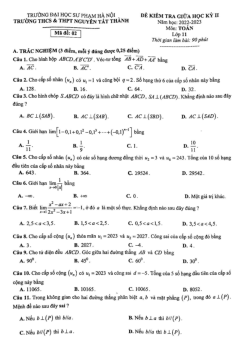 Đề giữa học kì 2 Toán 11 năm 2022 – 2023 trường Nguyễn Tất Thành – Hà Nội