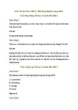 Giải Tin học lớp 4 Bài 3: Hiệu ứng chuyển trang chiếu |Cánh diều