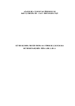 Đề thi Olympic 10 tháng 3 lần thứ 5 môn Tiếng Anh năm 2021 lớp 11 THPT Hoàng Việt