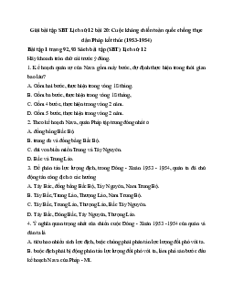 Giải SBT Lịch Sử 12 bài 20: Cuộc kháng chiến toàn quốc chống thực dân Pháp kết thúc (1953-1954)