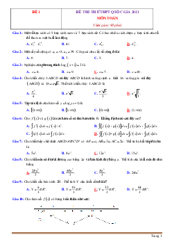 Bộ đề thi thử tốt nghiệp THPT 2021 môn Toán -Bộ 1 (có đáp án và lời giải chi tiết)
