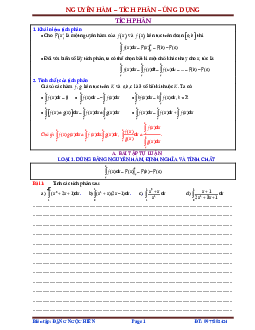 Bài tập tự luận và trắc nghiệm tích phân – Đặng Ngọc Hiền Toán 12