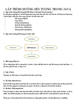 Lý thuyết môn học Cơ sở lập trình nội dung "Lập trình hướng đối tượng trong Java"