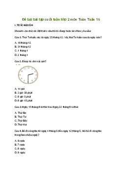 Phiếu bài tập cuối tuần lớp 2 môn Toán Kết nối tri thức - Tuần 15