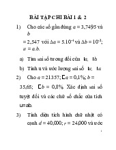 Bài tập chi bài 1 & 2: Tính sai số và thể tích hình học. Môn Phương pháp tính trong kỹ thuật (UET) | Trường Đại học Công nghệ, Đại học Quốc gia Hà Nội.