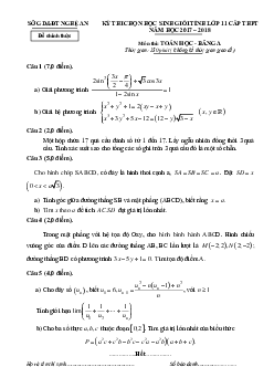 Đề thi chọn HSG tỉnh Toán 11 THPT năm 2017 – 2018 sở GD và ĐT Nghệ An (Bảng A)