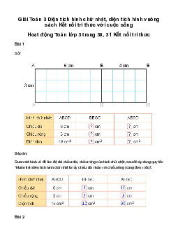 Giải Toán 3 Bài 52: Diện tích hình chữ nhật, diện tích hình vuông | Kết nối tri thức