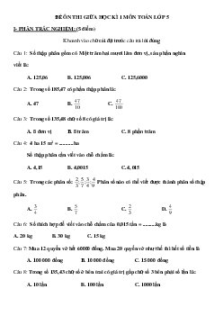 Đề ôn thi giữa học kì 1 môn Toán lớp 5