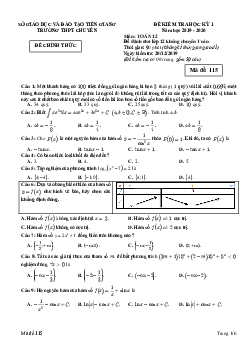 Đề thi học kì 1 Toán 12 năm 2019 – 2020 trường THPT chuyên Tiền Giang