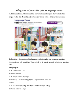 Tiếng Anh 7 Cánh Diều Unit 5 Language Focus