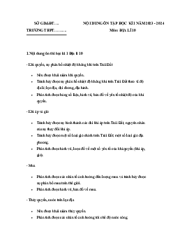 Đề cương ôn tập học kì 1 môn Địa lí 10 sách Chân trời sáng tạo