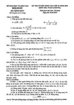 Đề tuyển sinh lớp 10 năm 2024 môn Toán (chung) sở GD&ĐT Bình Phước