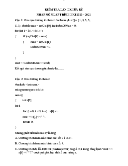 Đề kiểm tra lần II giữa kỳ 1 - Nhập môn lập trình | Trường Đại học CNTT Thành Phố Hồ Chí Minh