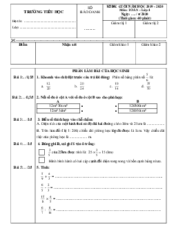 Đề thi cuối học kì 2 lớp 4 môn Toán năm 2019 - 2020 - Đề 3