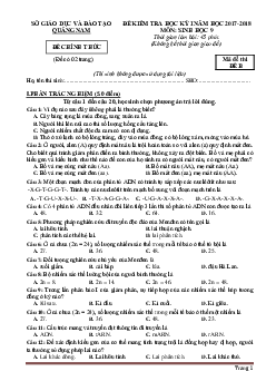Đề Thi Học Kỳ 1 Sinh Học 9 Quảng Nam 2017-2018 (Có Lời Giải)