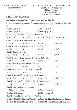 Đề giữa học kỳ 1 Toán 6 năm 2023 – 2024 trường THCS Chu Văn An – Bình Dương