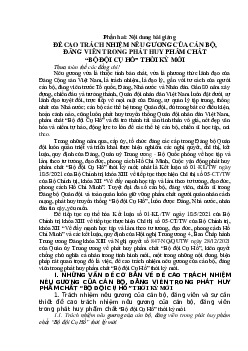 Phần 2: Đề cao trách nhiệm nêu gương của cán bộ, đảng viên trong phát huy phẩm chất "bộ đội cụ Hồ" thời kỳ mới