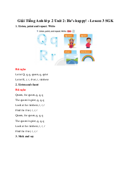 Unit 2: He’s happy! - Lesson 3 SGK | Tiếng Anh lớp 2 Family and Friends