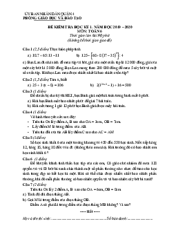 Đề thi học kỳ 1 Toán 6 năm 2019 – 2020 phòng GD&ĐT Quận 4 – TP HCM