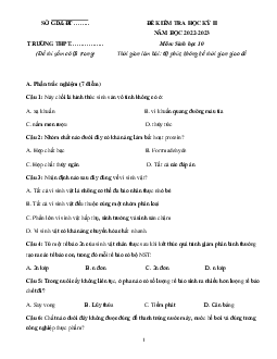 Đề thi học kì 2 môn Sinh học 10 năm 2022 - 2023 sách Chân trời sáng tạo đề 3