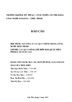 Báo cáo "Các quá trình chế biến-bảo quản thực phẩm ở áp suất cao"