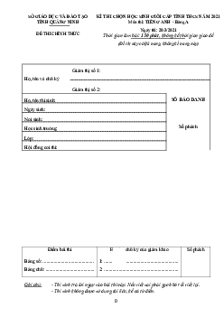 Đề thi chọn học sinh giỏi lớp 9 THCS tỉnh Quảng Ninh năm 2021 môn Tiếng Anh - Bảng A