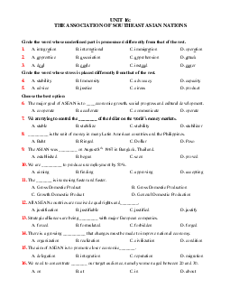 Bài tập Tiếng Anh 12 unit 16: Association of Southeast Asian Nations