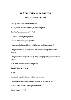 Ngữ pháp unit 5 lớp 8 Teenagers' Life Right on
