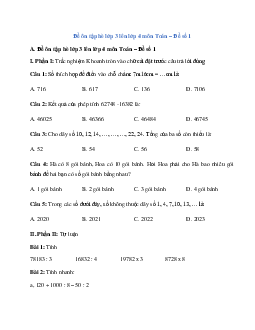 Đề ôn tập hè lớp 3 lên lớp 4 môn Toán năm 2024 - Đề số 1
