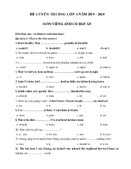 Đề ôn thi học sinh giỏi lớp 6 môn Tiếng Anh năm học 2019 - 2020 số 4