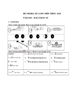 Đề thi tiếng Anh lớp 5 học kỳ 2 trường Tiểu học Hương Ngải năm 2019 - 2020