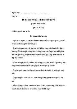 Phiếu bài tập cuối tuần Tiếng Việt lớp 3 Tuần 14 (Nâng cao) | Kết nối tri thức
