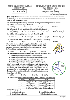 Đề học kỳ 1 Toán 8 năm 2023 – 2024 phòng GD&ĐT Ý Yên – Nam Định