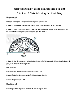 Giải Toán 6 Bài 7: Số đo góc. Các góc đặc biệt sách Chân Trời Sáng Tạo