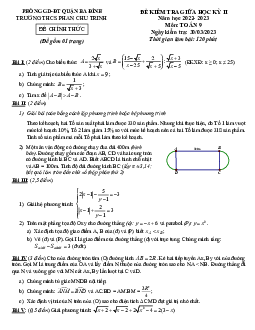 Đề giữa học kỳ 2 Toán 9 năm 2022 – 2023 trường THCS Phan Chu Trinh – Hà Nội