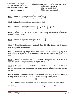Đề thi HK1 Toán 11 năm 2019 – 2020 trường THPT Thủ Thiêm – TP HCM