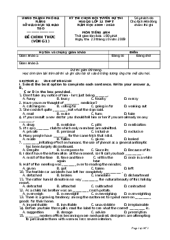 Đề thi chọn đội tuyển dự thi Học sinh giỏi quốc gia THPT năm 2009 môn Tiếng Anh Đà Nẵng (VÒNG I)