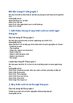 Giải SGK Công nghệ 7 Bài 12: Quy trình nuôi cá nước ngọt trong ao| Cánh diều