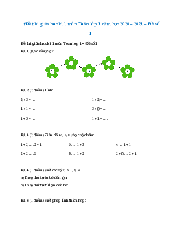 Đề thi giữa học kì 1 môn Toán lớp 1 năm học 2023 - 2024 - Đề số 1