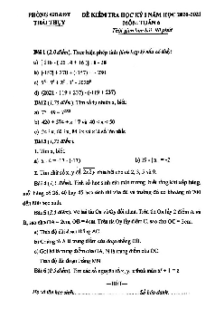 Đề thi HK1 Toán 6 năm 2020 – 2021 phòng GD&ĐT Thái Thụy – Thái Bình