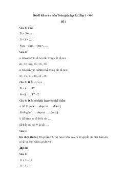 Bộ đề kiểm tra môn Toán giữa học kì 2 lớp 1 - Số 1
