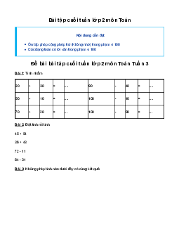 Phiếu bài tập cuối tuần lớp 2 môn Toán Kết nối tri thức - Tuần 3