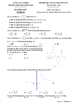 Đề giữa kỳ 1 Toán 12 năm 2022 – 2023 trường THPT Trần Hưng Đạo – Nam Định