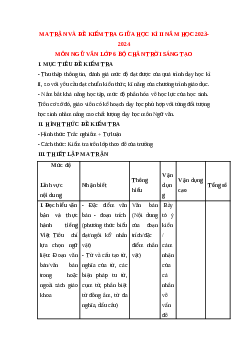 Đề thi giữa học kì 2 môn Ngữ văn 6 năm 2023 - 2024 sách Chân trời sáng tạo | đề 5