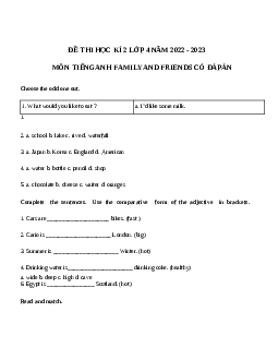 Đề thi tiếng Anh lớp 4 học kì 2 Family and Friends số 3